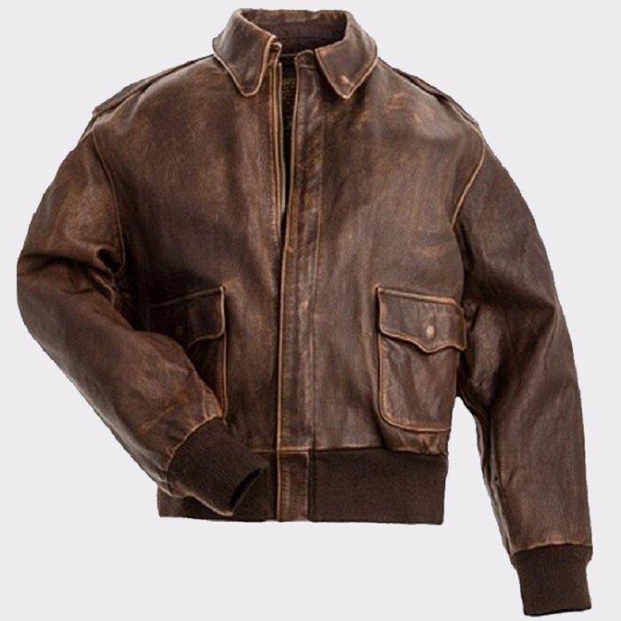 Aviator Men A2 Distressed Brown Real Leather Bomber Flight Jacket