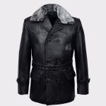 Black Furr Men's Classic Reefer Military Hide Leather Jacket