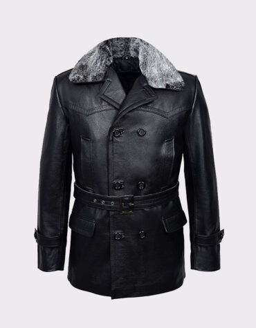 Black Furr Men's Classic Reefer Military Hide Leather Jacket