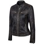 Black Rub Off Biker Style Real Lambskin Leather Jacket