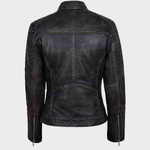 Black Rub Off Biker Style Real Lambskin Leather Jacket