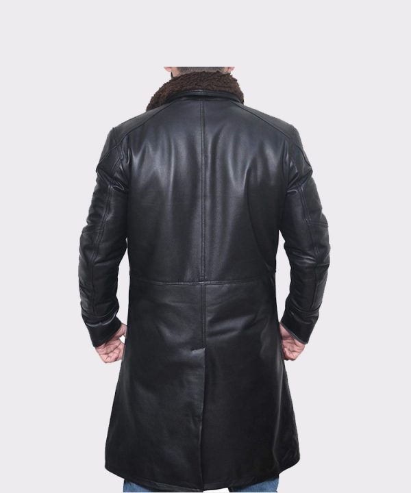 Black Shearling Leather Trench Coat Mens