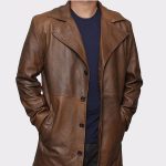 Brown Trench Real leather Long Coat