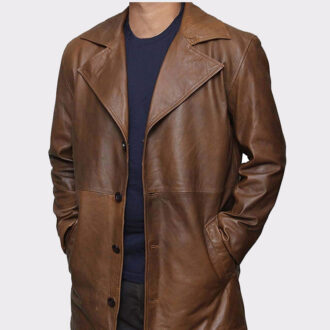 Brown Trench Real leather Long Coat