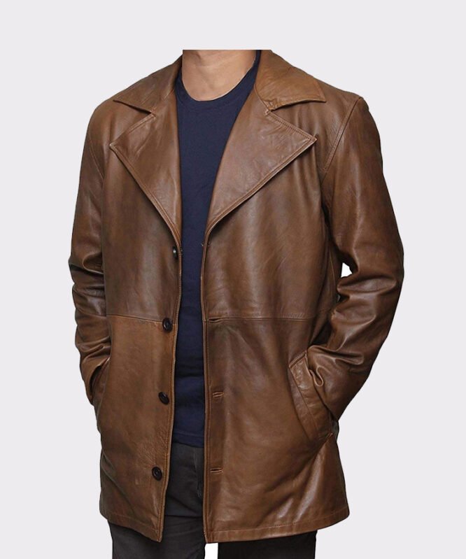 Brown Trench Real leather Long Coat