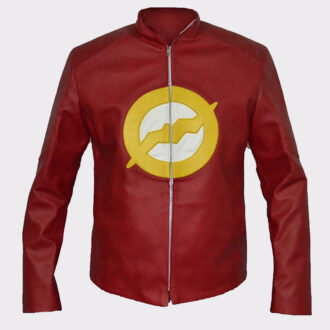 Flash Logo Superhero Cosplay Costume Red Sheep Leather Jacket