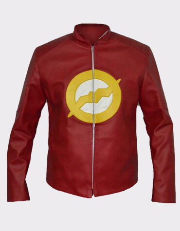 Flash Logo Superhero Cosplay Costume Red Sheep Leather Jacket