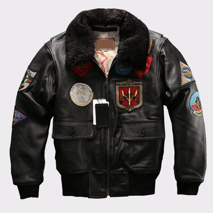 Fur Collar Genuine Leather Jacket Men cowskin Coat Pilot Suit Bomber Jacket