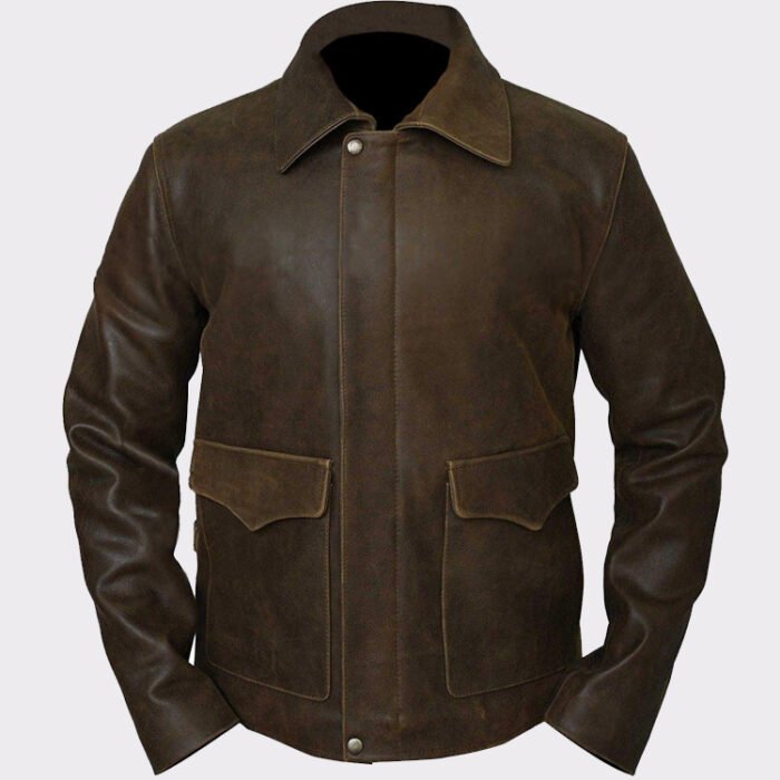 Indiana Jones Harrison Ford Brown Cow Hide Real Leather Jacket