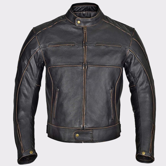 Men Motorcycle Armor Leather Jacket Vintage Style