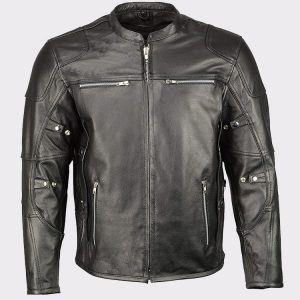 Men's Armored Triple Vent Leather Jacket Stretch Side