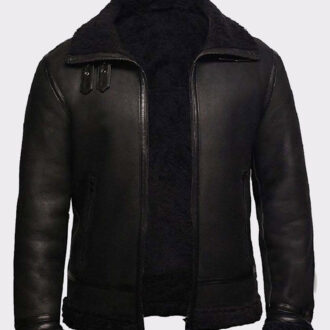 Black shearling jacket mens for winters