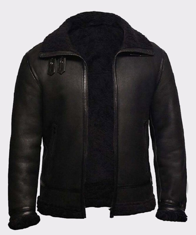 Black shearling jacket mens for winters