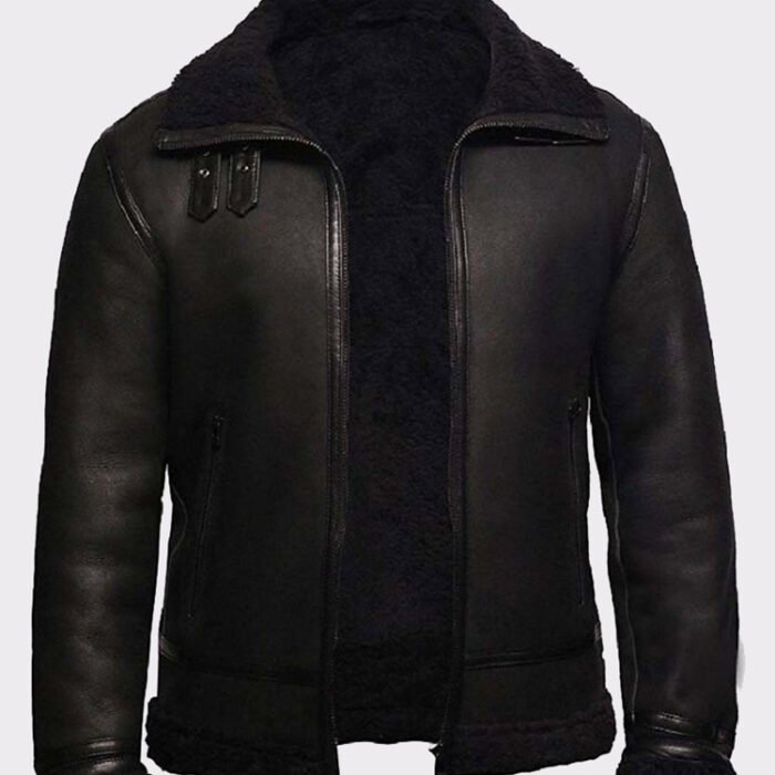 Black shearling jacket mens for winters