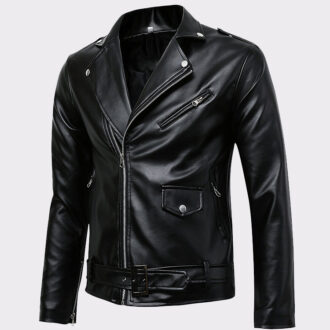 Men's Classic Police Style Real Leather Motorcycle Jacket