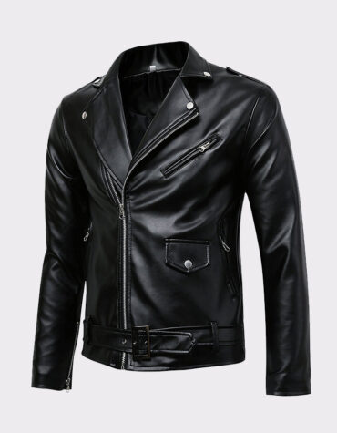 Men's Classic Police Style Real Leather Motorcycle Jacket