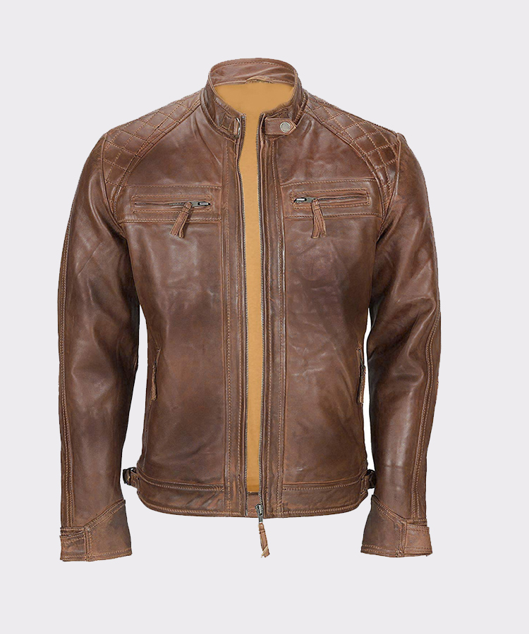 Men's Franco Distressed Brown Genuine Lambskin Leather Jacket - Elevate ...