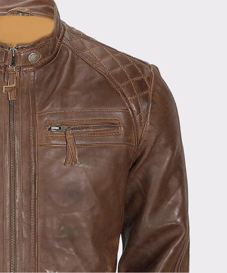 Men's Franco Distressed Brown Genuine Lambskin Leather Jacket - Elevate ...