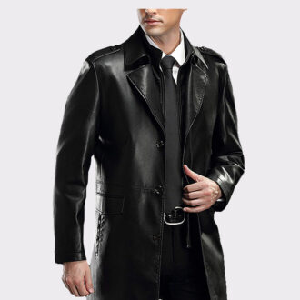 Men's Lapel Business Leather Coat Lambskin Leather Car Coat