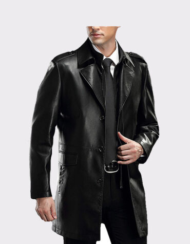 Men's Lapel Business Leather Coat Lambskin Leather Car Coat
