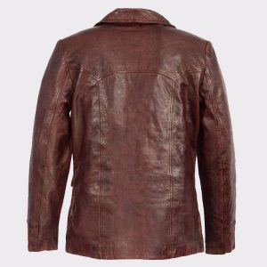 Men's Leather Car Coat Jacket w-Button Front