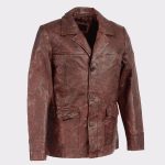 Men's Leather Car Coat Jacket with Button Front - Classic Elegance