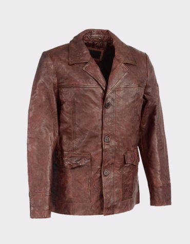 Men's Leather Car Coat Jacket w-Button Front