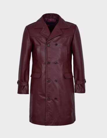 Men's Long Cherry Burgundy Leather Jacket Coat