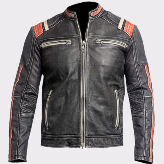 Mens Retro Vintage Cafe Racer Black Biker Real Leather Jacket