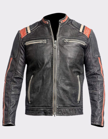 Mens Retro Vintage Cafe Racer Black Biker Real Leather Jacket