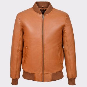 Men's Tan Plain Napa wax leather Biker Jacket