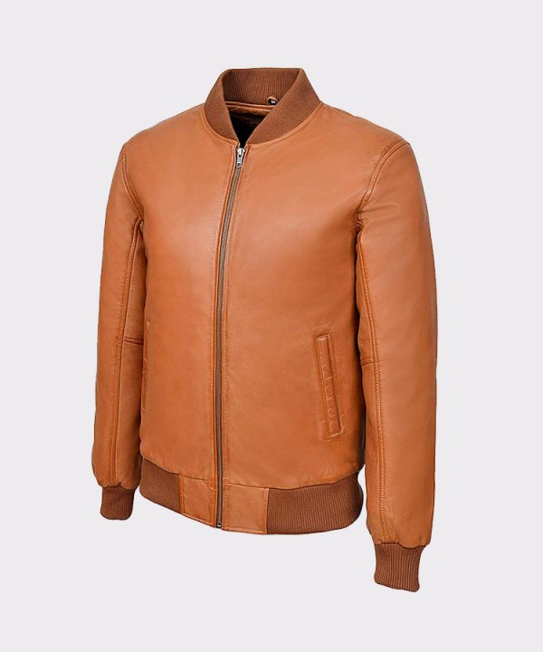Men's Tan Plain Napa wax leather Biker Jacket