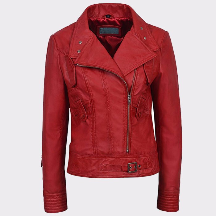 New 'Supermodel' Ladies Red Rock Biker Style leather jacket