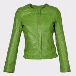 Real Leather Collarless Jacket for Women