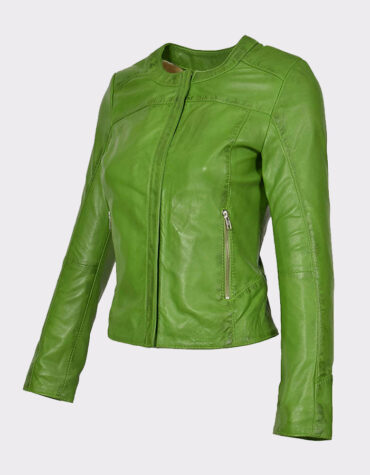 Real Leather Collarless Jacket for Women