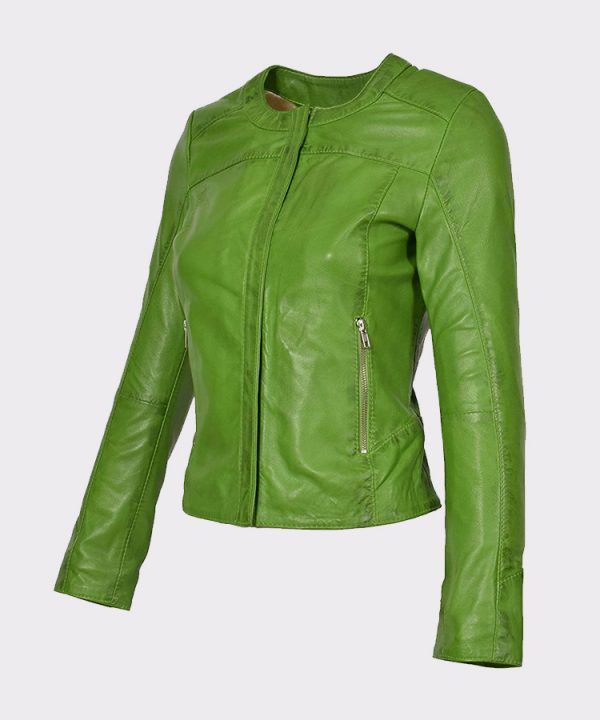 Real Leather Collarless Jacket for Women