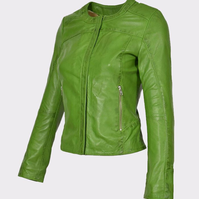 Real Leather Collarless Jacket for Women