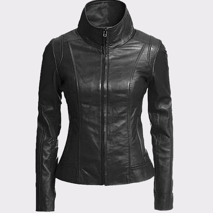 Vintage Women's Slim Biker Motorcycle Real Leather Zipper Jacket