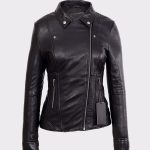 Stylish black leather jacket for women