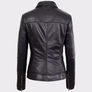 Womens Black Mid Length Asymmetrical Lambskin Real Leather Jacket