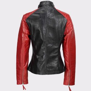 Womens Black Red Vintage Soft Genuine Leather Biker Style Jacket