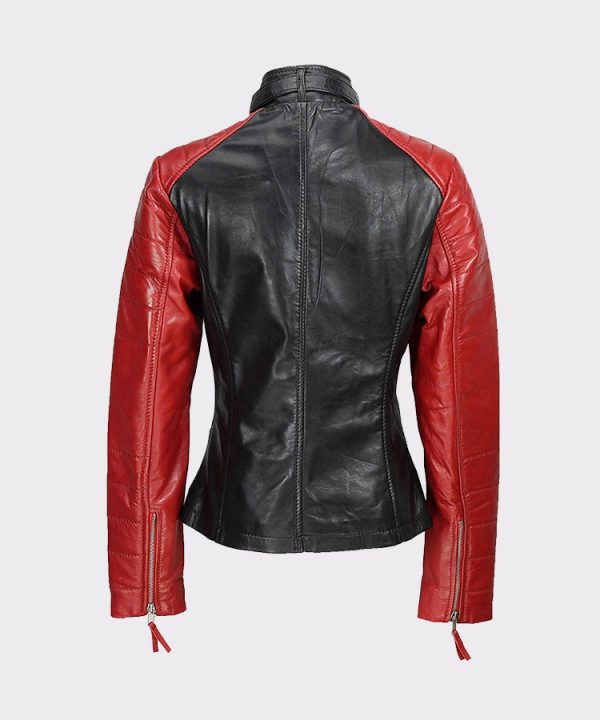 Womens Black Red Vintage Soft Genuine Leather Biker Style Jacket