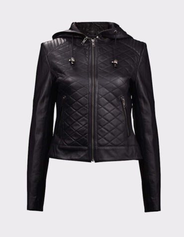Black Leather jacket Motorcycle Jacket with Hoodie