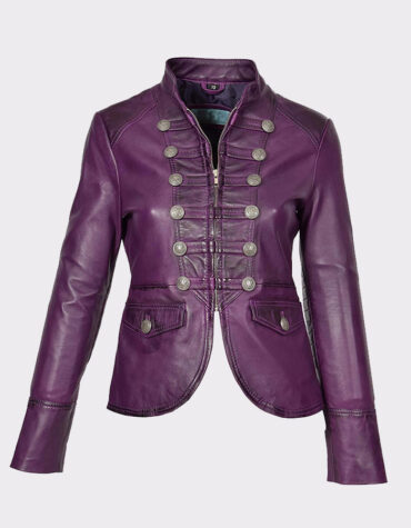 Womens Military Punk Style Real Leather Casual Jacket