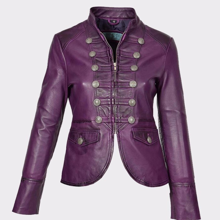 Womens Military Punk Style Real Leather Casual Jacket