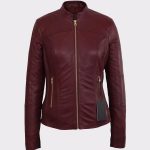 Womens Moto Burgundy Lambskin Real Leather Jacket