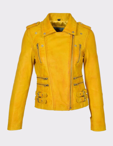 Womens Yellow Leather Jackets Motorcycle Bomber Biker