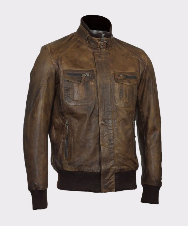 Men Brown Bomber Aviator Biker Jacket | Mready Leather Wears