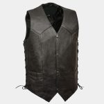 BLACK Men's Concealed Carry Single Back Panel Classic Biker Leather Vest