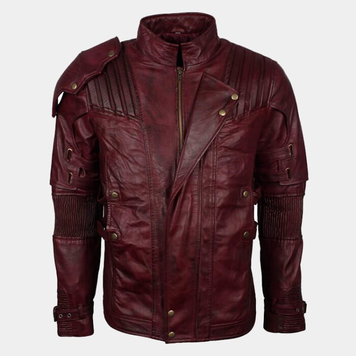 Galaxy Maroon Waxed Star the Lord Mens Leather Guardians Jacket Costume
